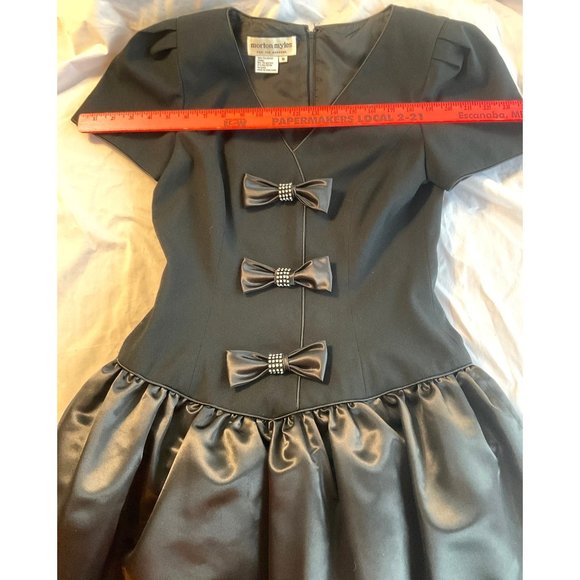 Morton Myles Gorgeous Black Vintage Dress Bows Rhinestones Size 10 Short Sleeve - Picture 12 of 14